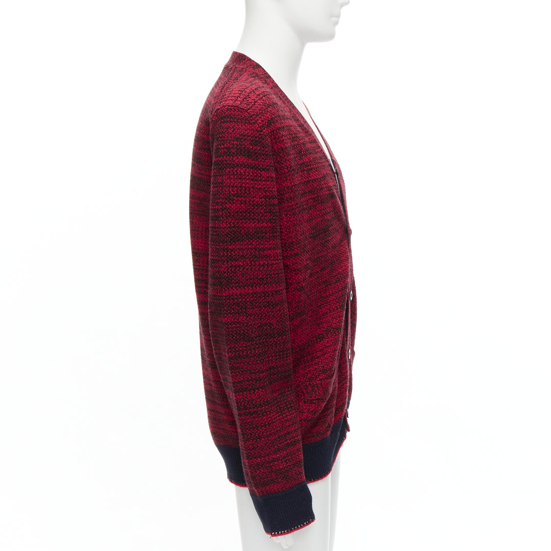 SACAI red black speckled cotton blend yarn chunky rib cardigan JP2 M