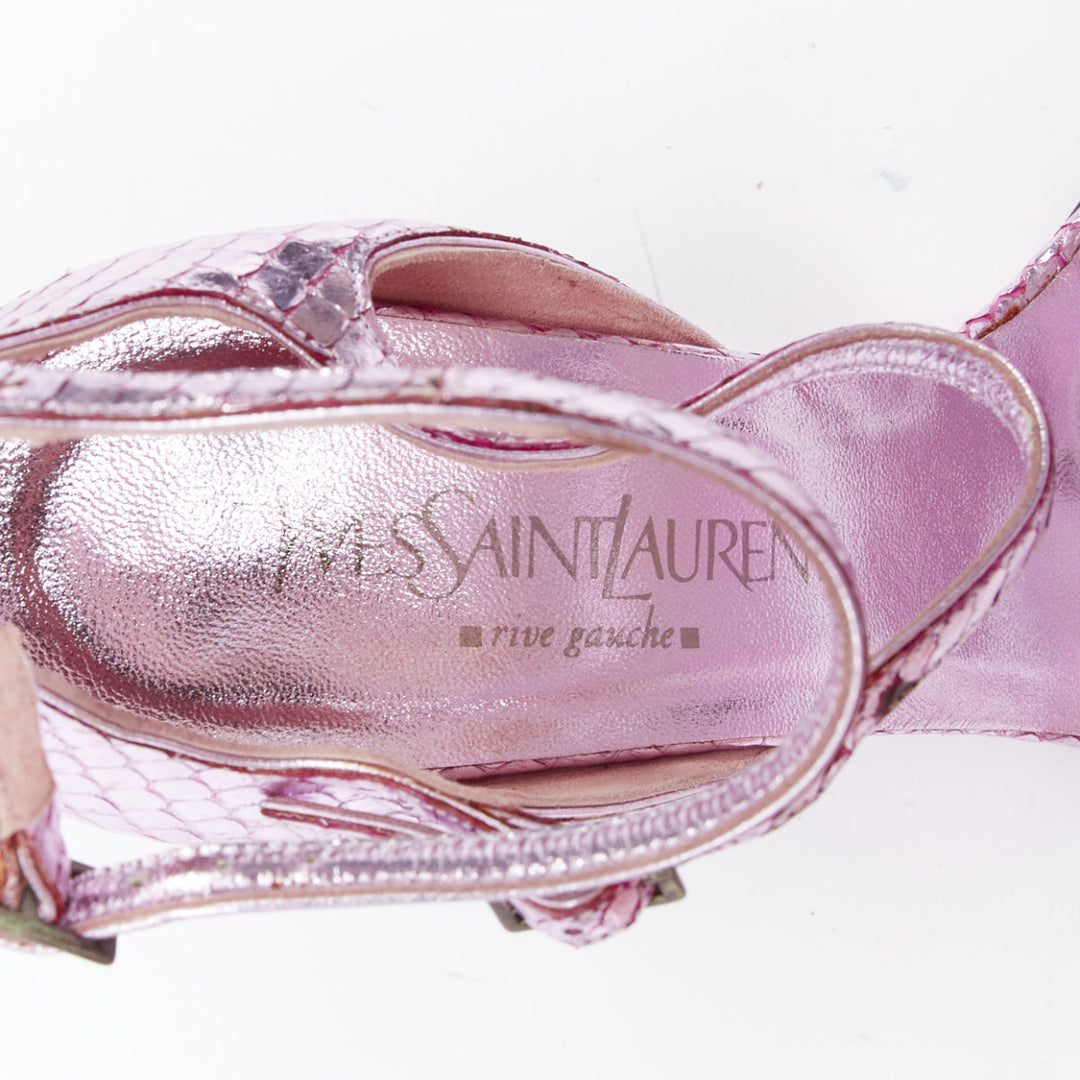 YVES SAINT LAURENT 2001 Tom Ford pink metallic leather wedge sandal heels EU38.5