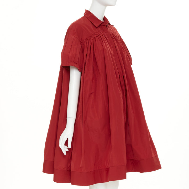 BROCK COLLECTION dark red pleated puff sleeve voluminous  mou mou dress US2 XS