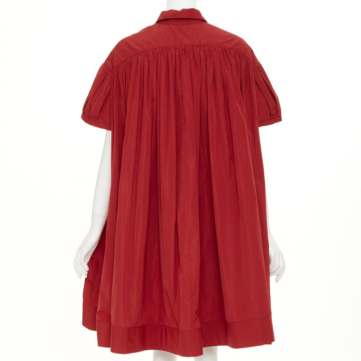 BROCK COLLECTION dark red pleated puff sleeve voluminous  mou mou dress US2 XS