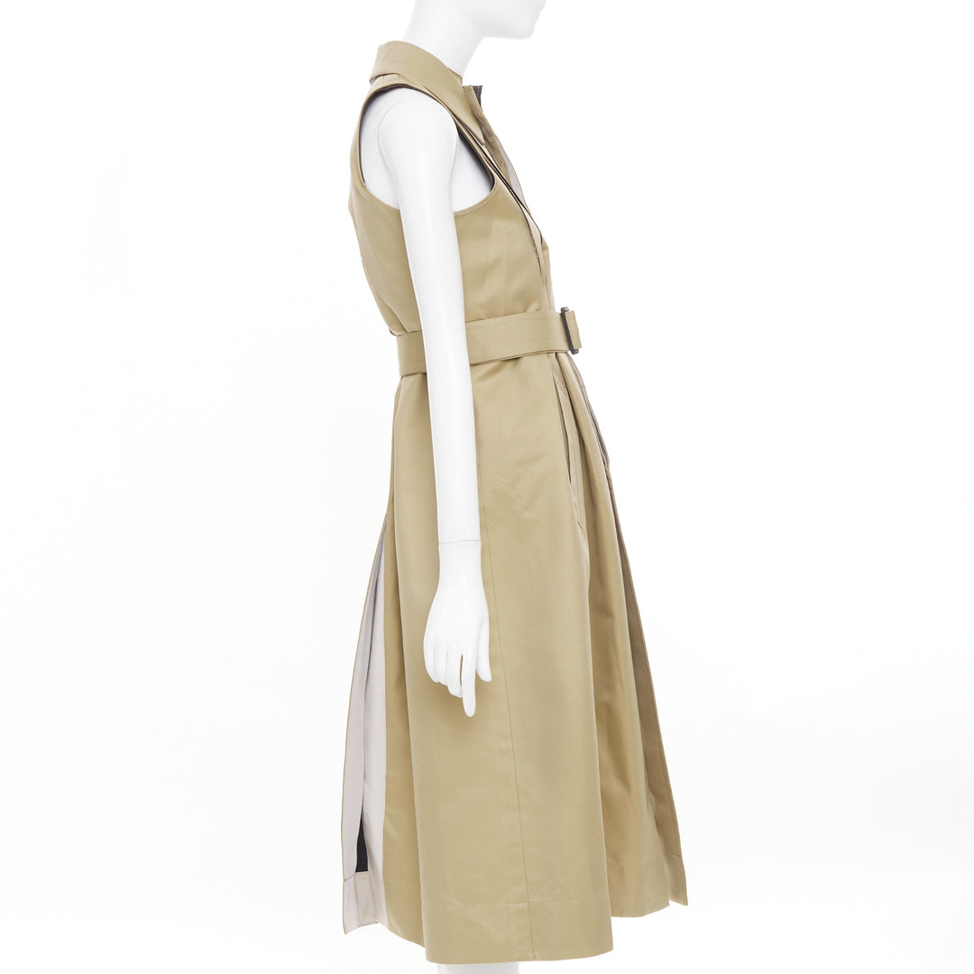 SACAI 2024 Runway sleeveless asymmetric khaki cotton blend trench dress JP1 S