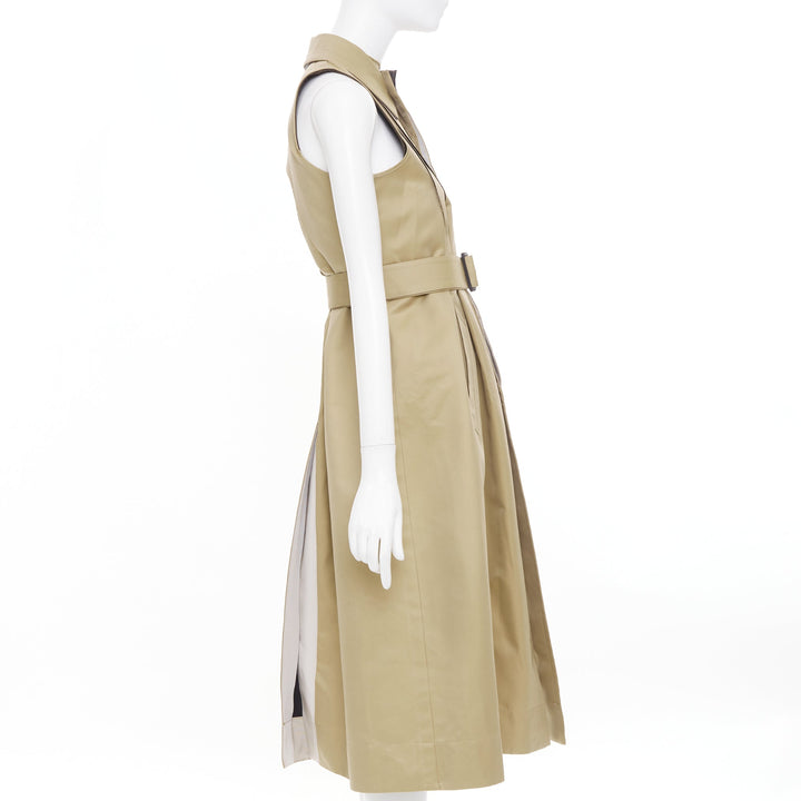 SACAI 2024 Runway sleeveless asymmetric khaki cotton blend trench dress JP1 S