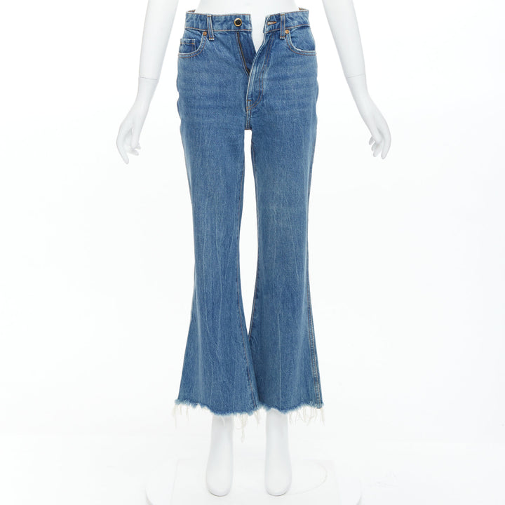 KHAITE Gabbie blue stone washed resin button flare cropped jeans 25"