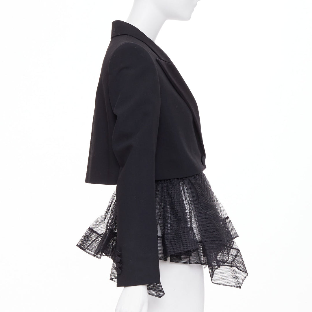 ALEXANDER MCQUEEN 2022 black wool peplum tulle single button tux blazer IT36 XXS