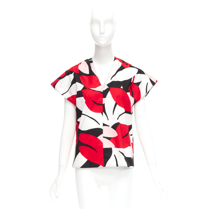 MARNI red black white 100% cotton geometric print cap sleeve boxy top IT38 XS