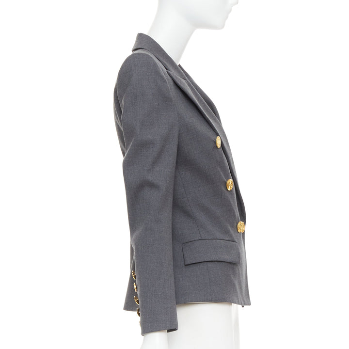 ALEXANDRE VAUTHIER grey wool gold sunburst buttons double breasted blazer jacket