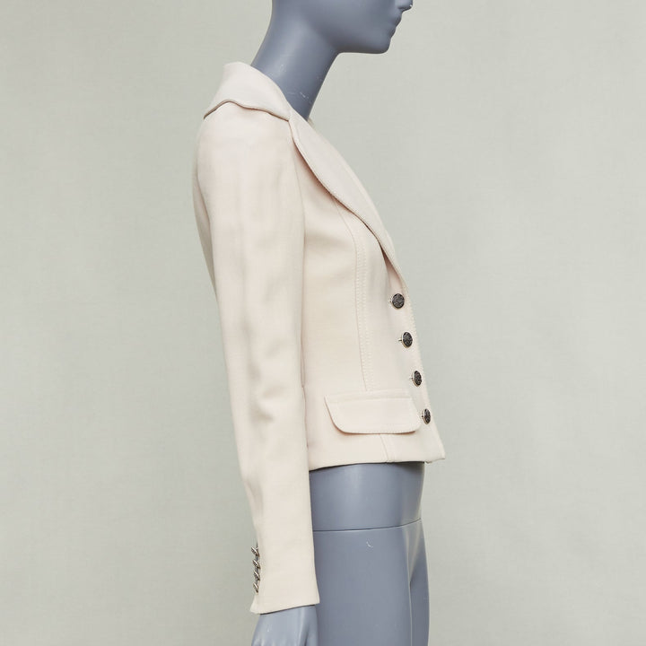 DOLCE GABBANA cream virgin wool tulip collar cropped blazer IT36 XXS