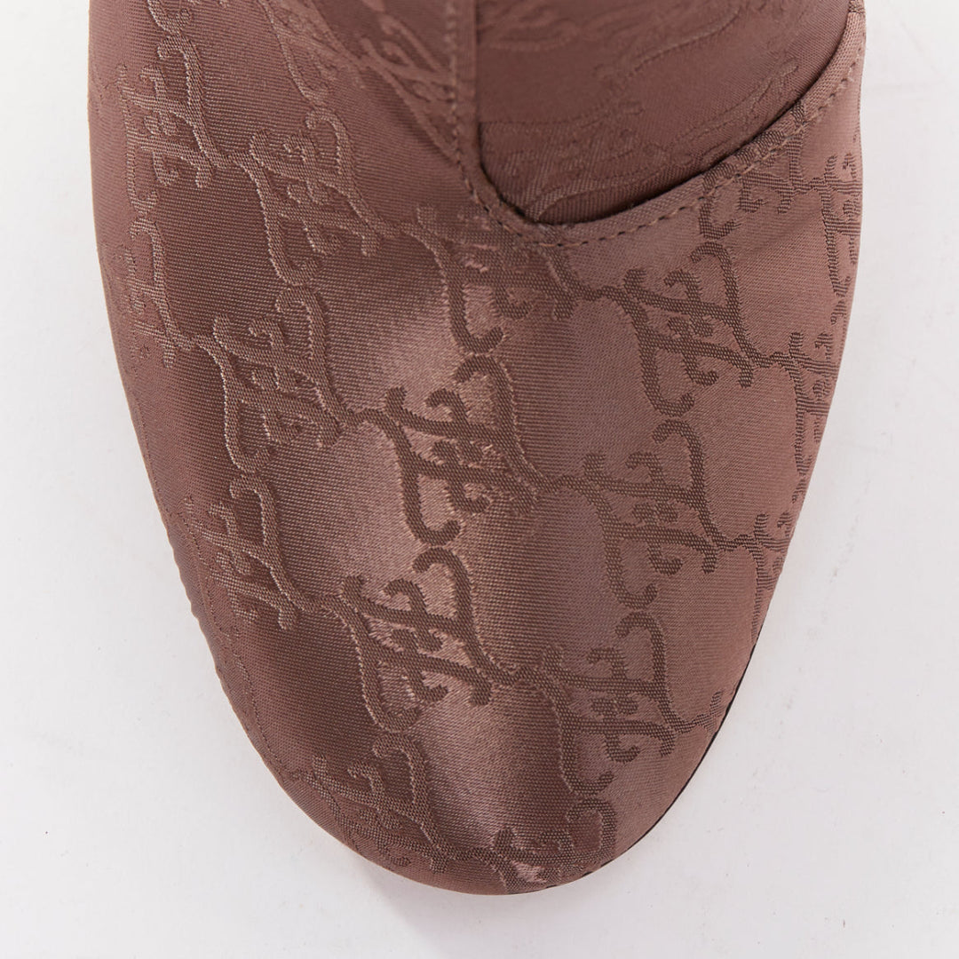 FENDI FF Karligraphy brown satin monogram knee high boots EU35
