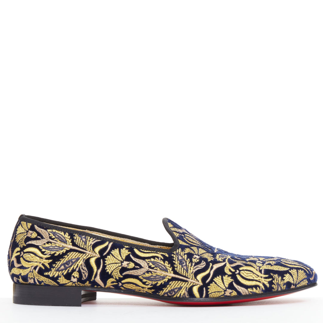 rare CHRISTIAN LOUBOUTIN Marcantonia Flat gold baroque velvet loafer EU44
