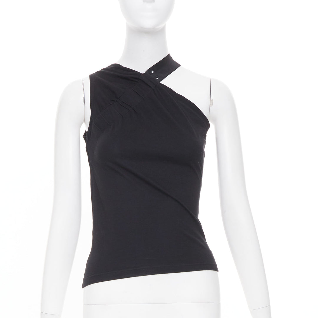 CHRISTIAN DIOR 2002 Runway John Galliano black asymmetric eyelet tank FR38 M