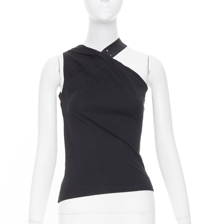 CHRISTIAN DIOR 2002 Runway John Galliano black asymmetric eyelet tank FR38 M