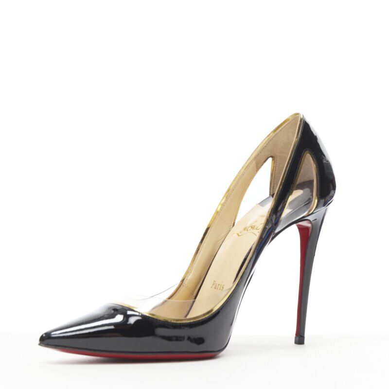 Female mannequin wearing Christian Louboutin Cosmo 554 Black Patent Leather Women Heels in Size EU37.5 | Available at JHROP