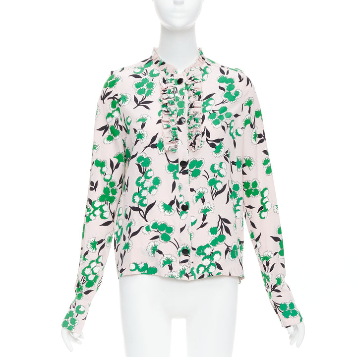 MARNI 100% silk pink green  floral print ruffle front blouse top IT40 S