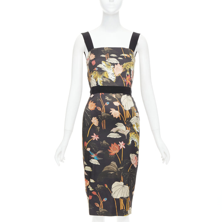 ETRO 2020 black brown water lily tiger print sheath dress IT38 XS