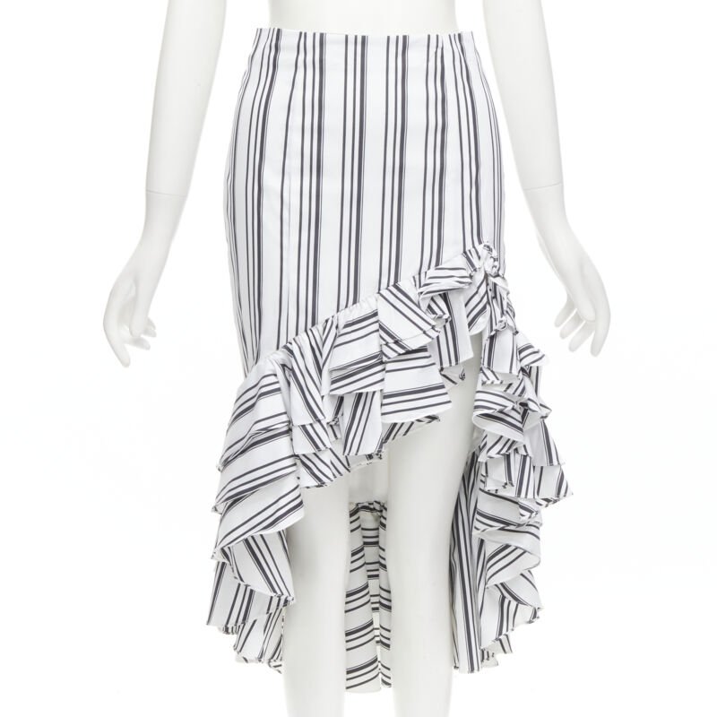 CAROLINE CONSTAS black white ruffled stripes wrap top high low skirt set XS