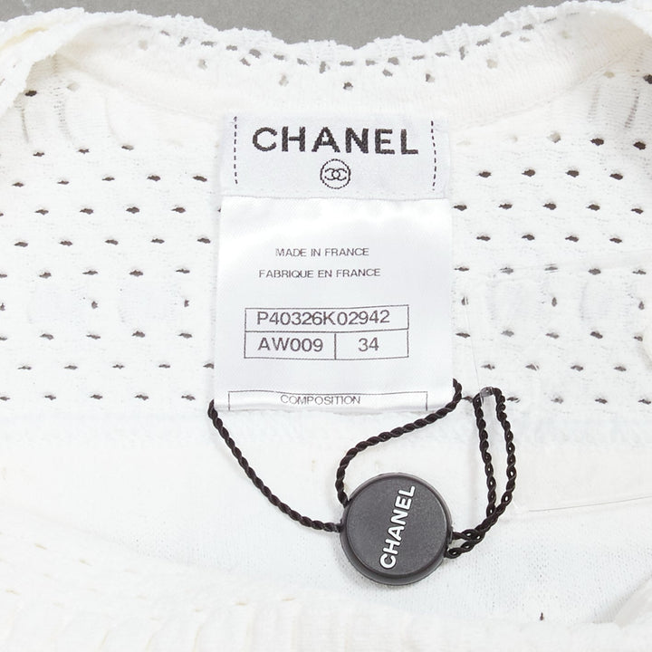 CHANEL Karl Lagerfeld 2011 CC buttons white lace knitted mini dress FR34 XS