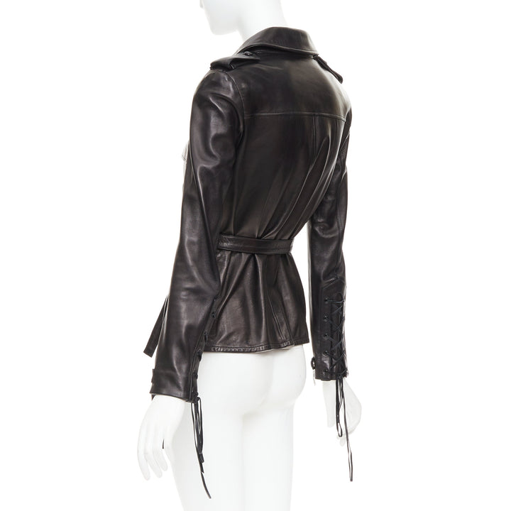 SAINT LAURENT 2013 Runway black leather lace safari pocket tunic top FR38 M