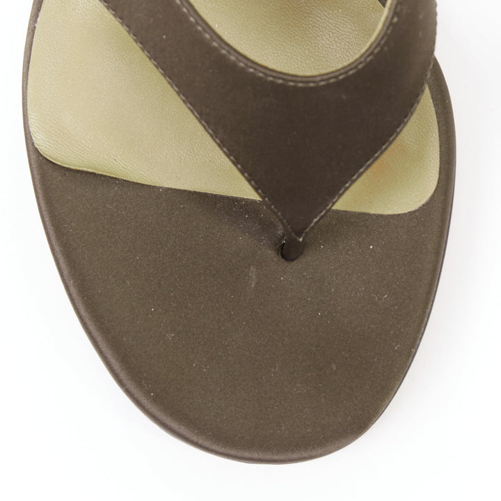 ALAIA Tong 75 brown satin sculptural wedge open toe thong sandals EU37