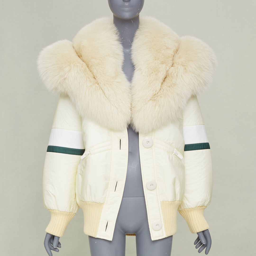 MIU MIU 2017 Runway oversized fur collar striped puffer bomber jacket IT36 XXS