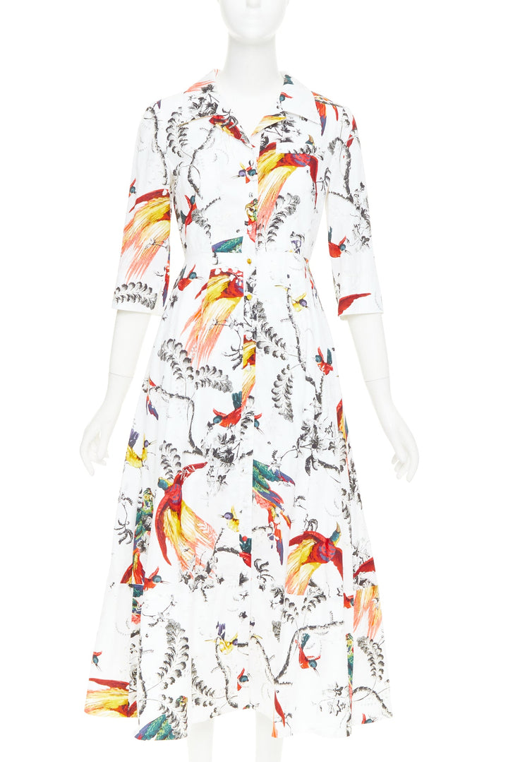 ERDEM2917 Kasia white cotton poplin paisley bird floral shirt dress UK10 M