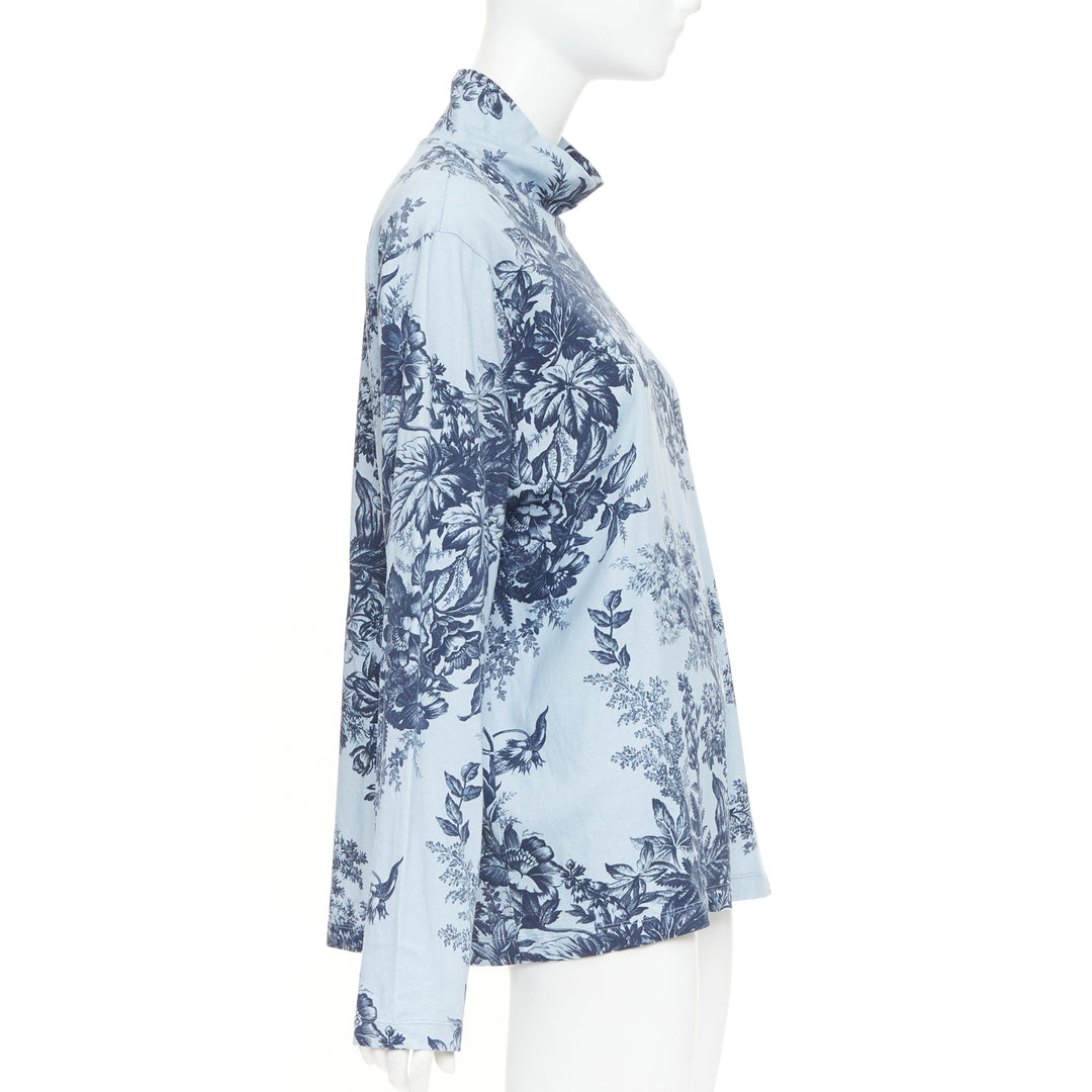 ERDEM 2022 Victor blue cotton Pembridge floral toile print turtleneck tshirt XL
