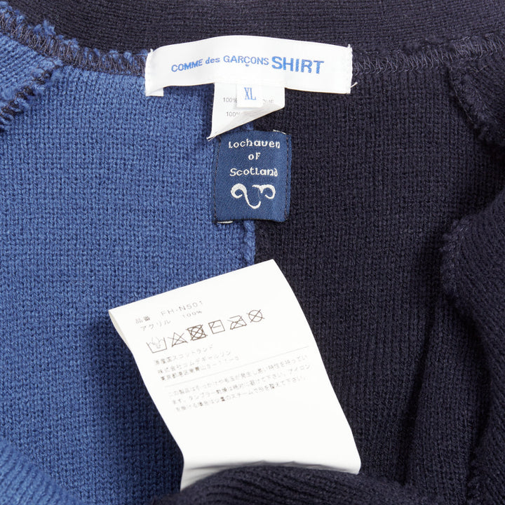 COMME DES GARCONS SHIRT navy blue two-tone button cardigan sweater XL