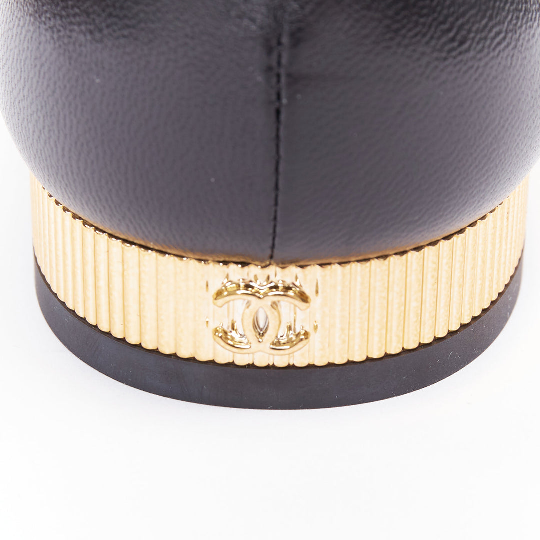 CHANEL 20C black leather grosgrain cap toe gold CC heel mary jane flats EU40