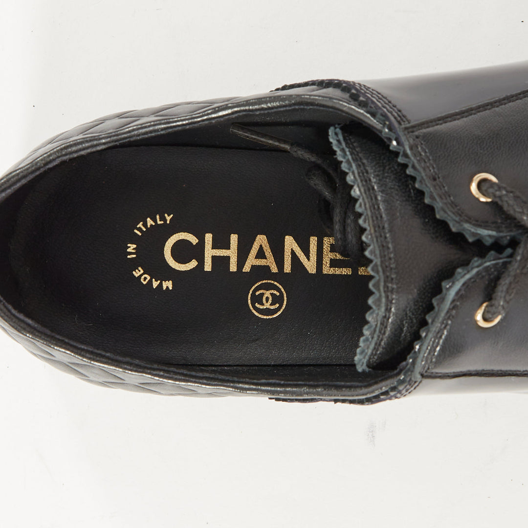 CHANEL 2017 Paris Havana black matelasse quilted panel derby oxfords EU38.5C