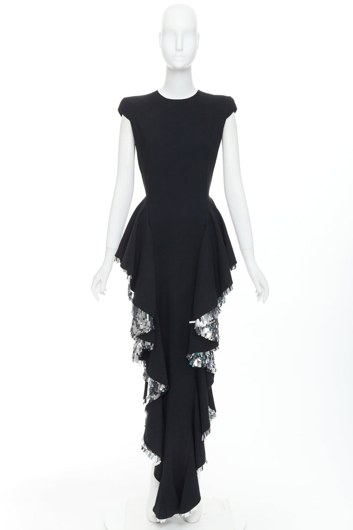 rare ALEXANDRE VAUTHIER COUTURE SS2023 Runway black silver sequin ruffle dress
