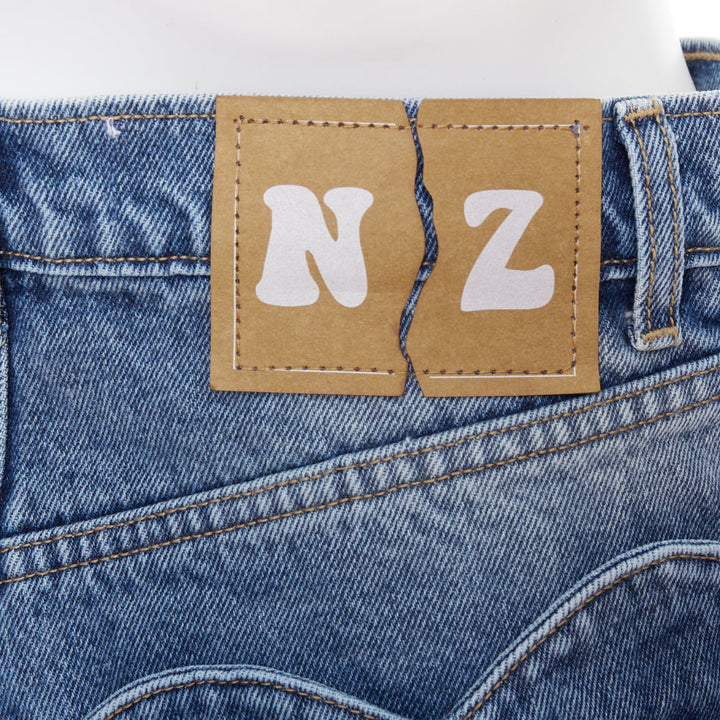 NATASHA ZINKO blue washed frayed layered hem mini high waist shorts XS