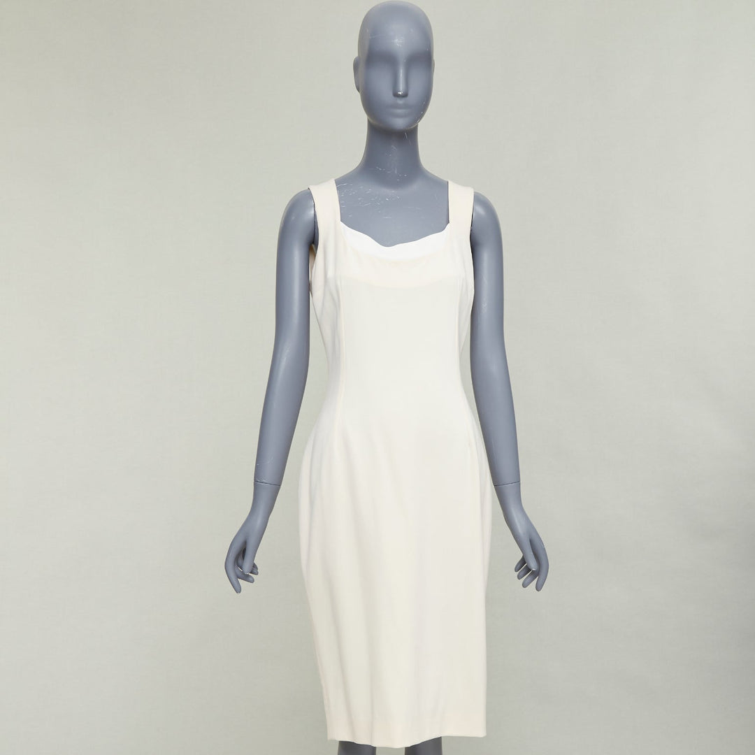 DOLCE GABBANA Vintage cream virgin wool panelled scoop neck sheath dress IT44 L