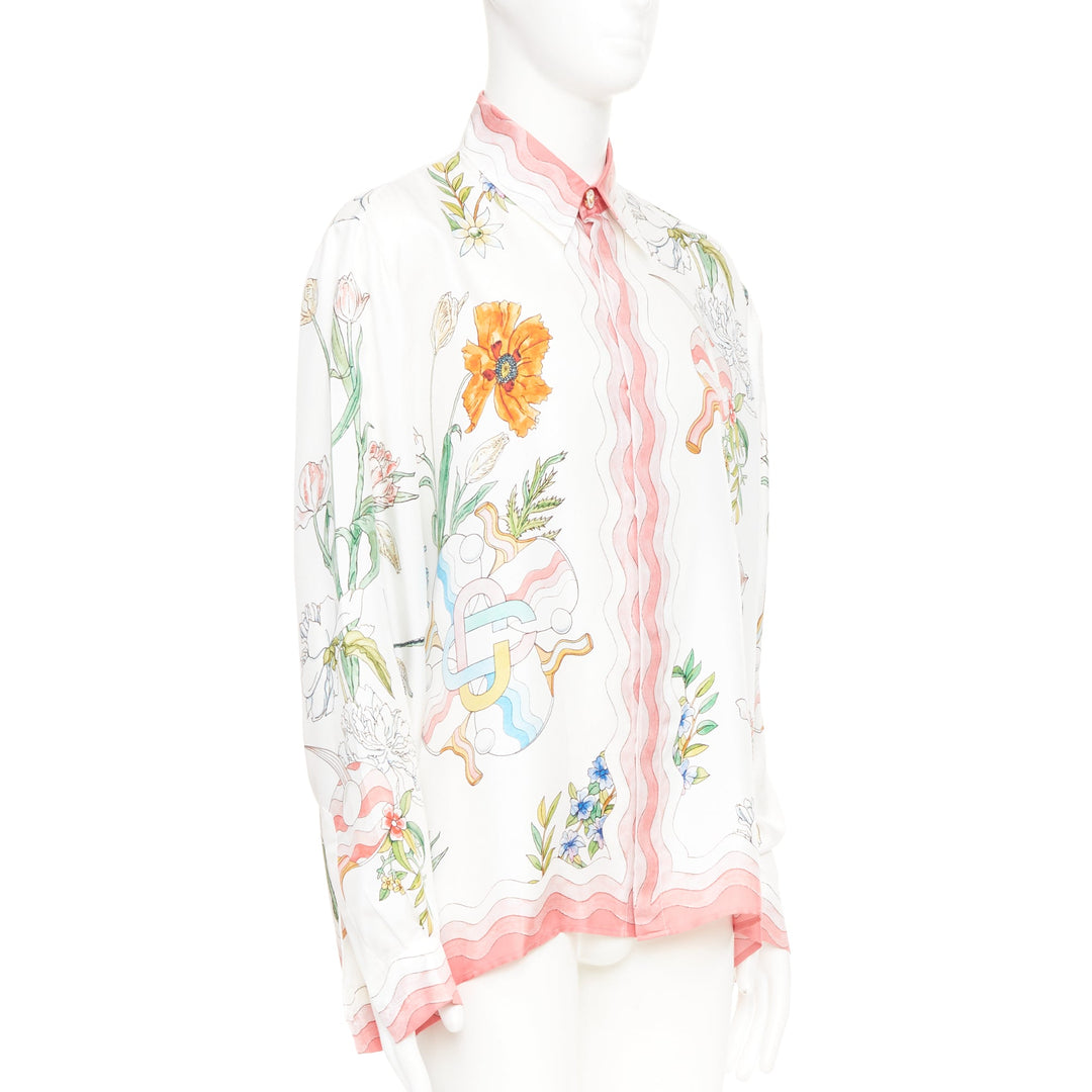 CASABLANCA 2022 Ping Pong Fleurie Jour wavy trim silk printed shirt top XXL