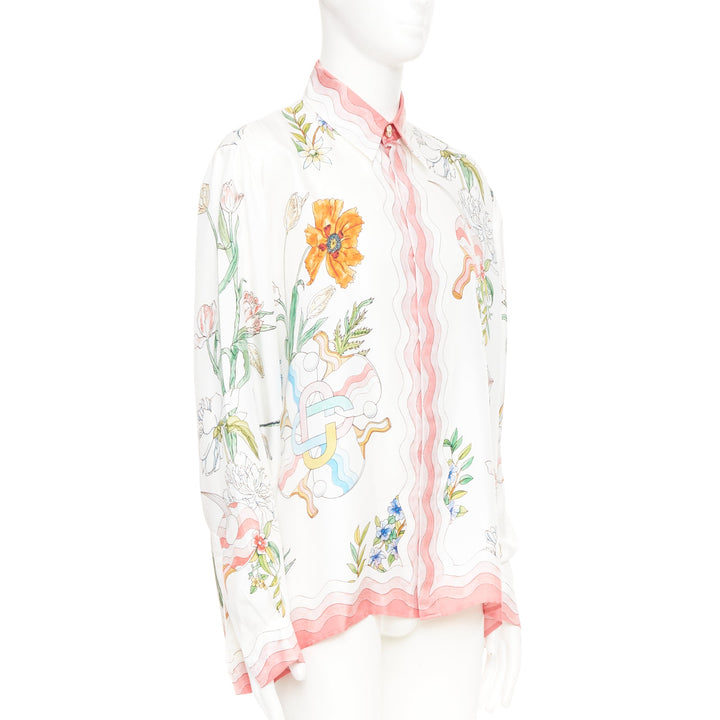 CASABLANCA 2022 Ping Pong Fleurie Jour wavy trim silk printed shirt top XXL