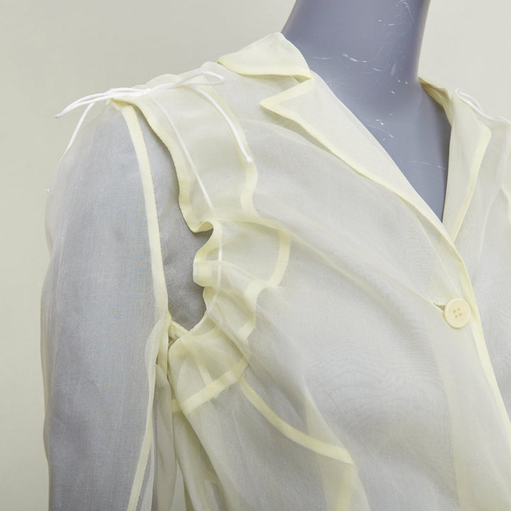 CECILIE BAHNSEN Jaughna buttermilk yellow 100% silk deconstructed blazer UK8 S