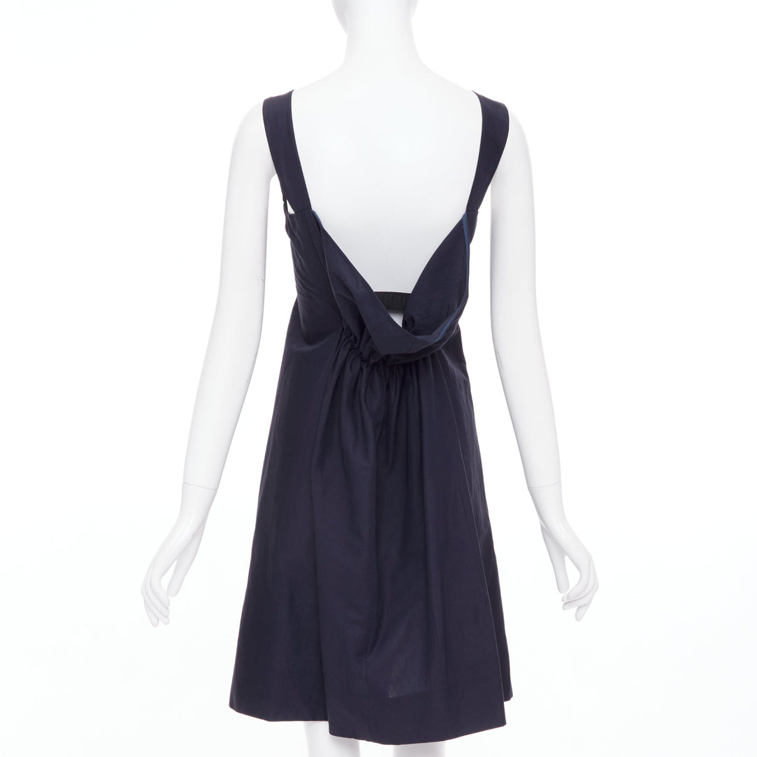 MARNI navy cotton linen blend dipped cowl neck back shift dress IT38 XS