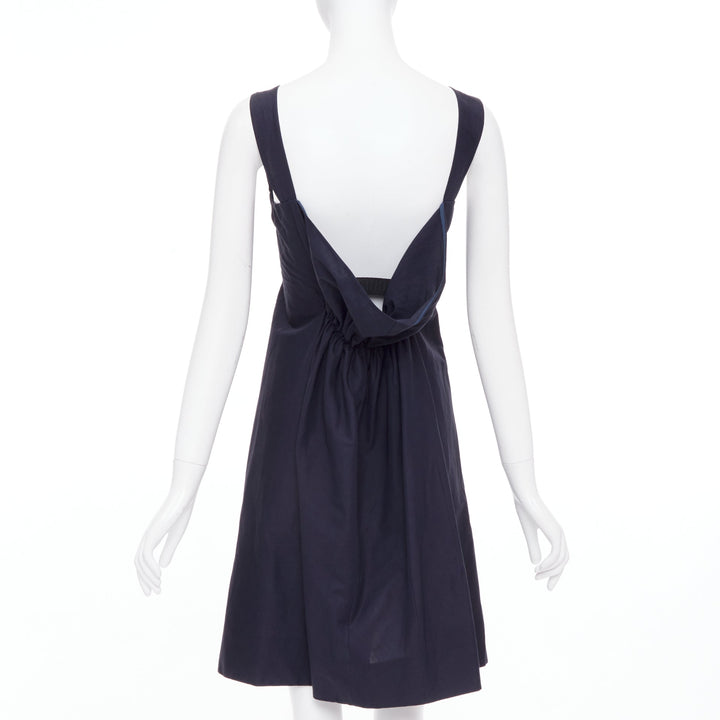 MARNI navy cotton linen blend dipped cowl neck back shift dress IT38 XS