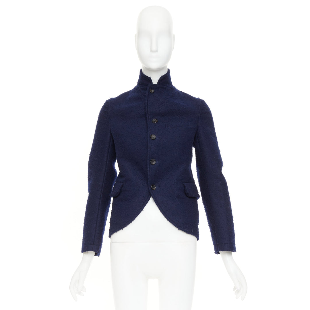 CDG COMME DES GARCONS 2007 navy felt high collar curved hem cropped jacket XS