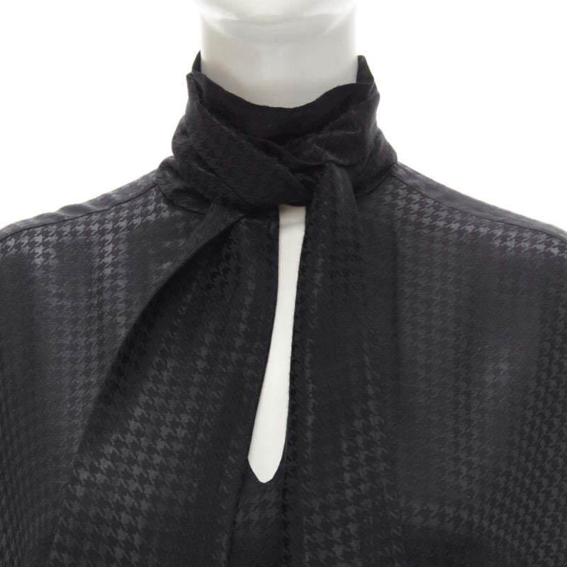 BALENCIAGA DEMNA 2020 black acetate crepe tie neck oversized blouse FR36 S