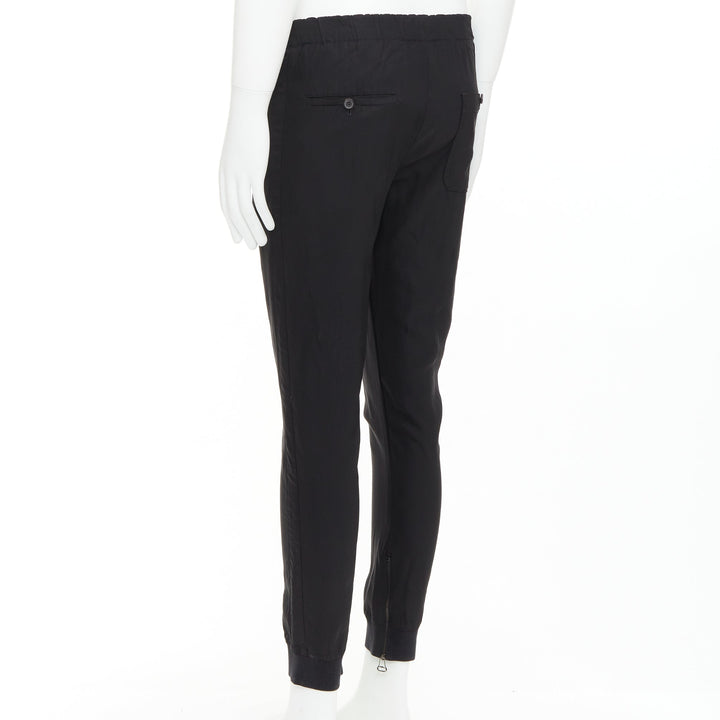 LANVIN black silver zip pocket mid waist tapered jogger pants FR46 S