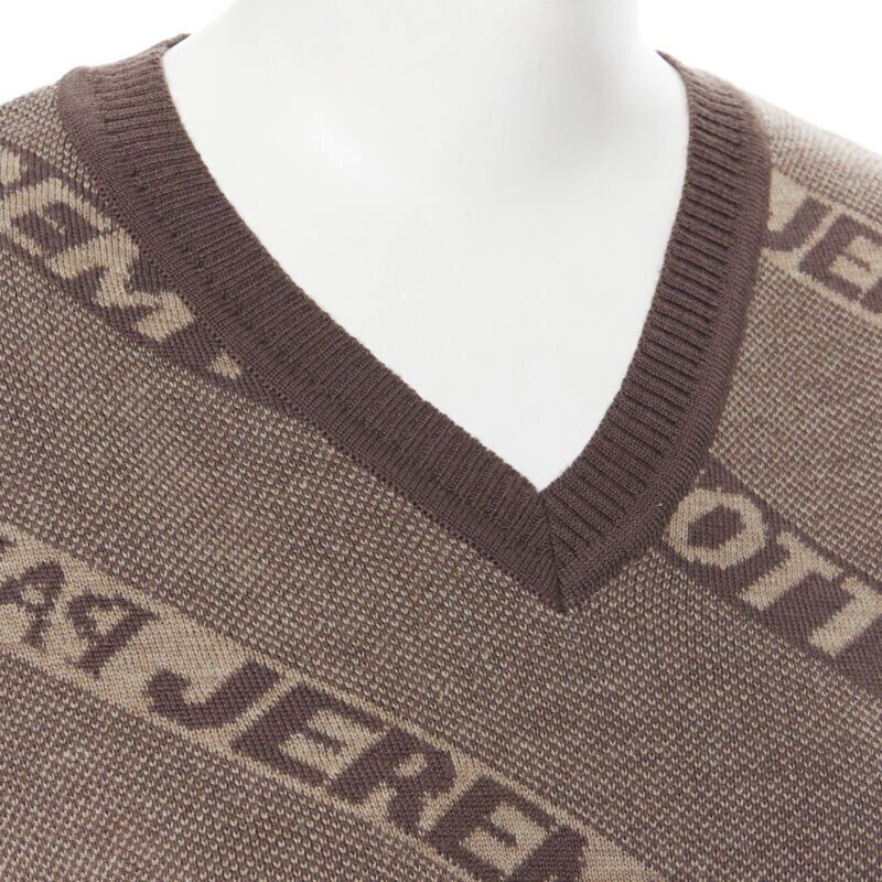 vintage JEREMY SCOTT PARIS brown logo intarsia wool short sweater S