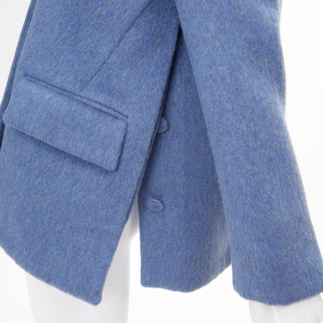 GUCCI 2024 Runway blue mohair wool back button open vent flared coat IT38 S
