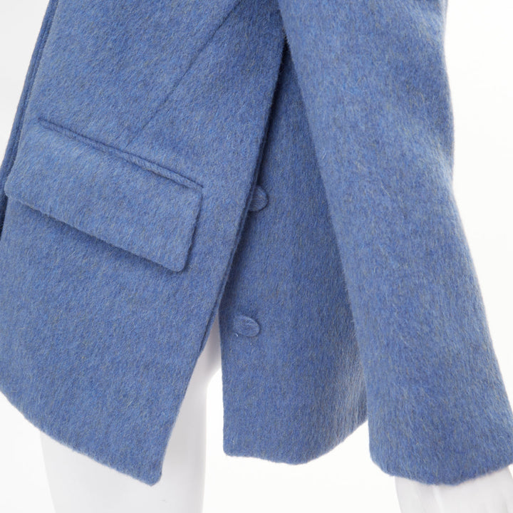 GUCCI 2024 Runway blue mohair wool back button open vent flared coat IT38 S