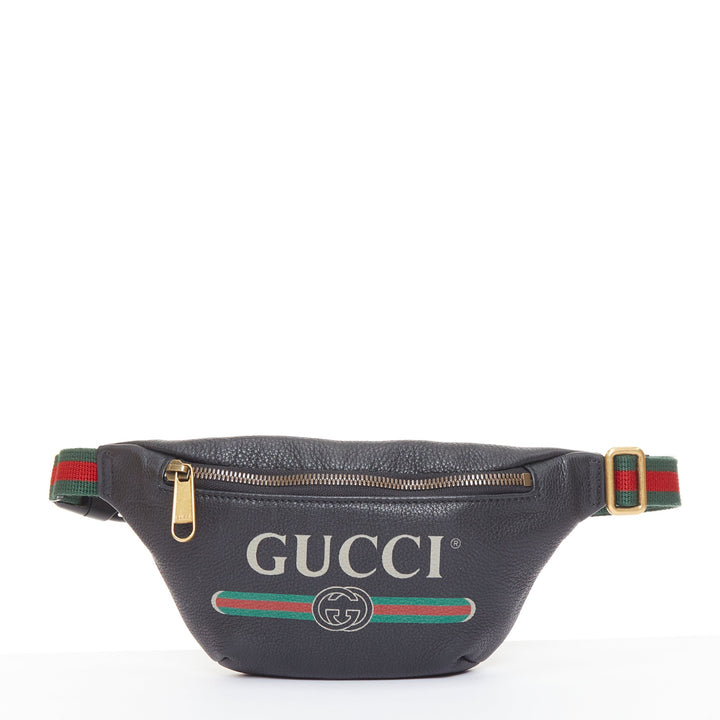 GUCCI  Alessandro Michele black vintage logo print web small crossbody belt bag