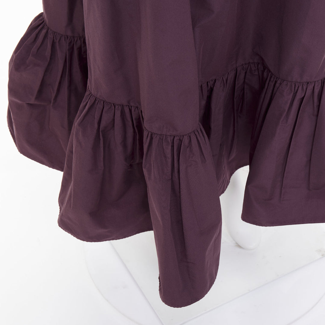VALENTINO 2019 dark purple drop frill cotton blend gathered midi skirt IT40 S