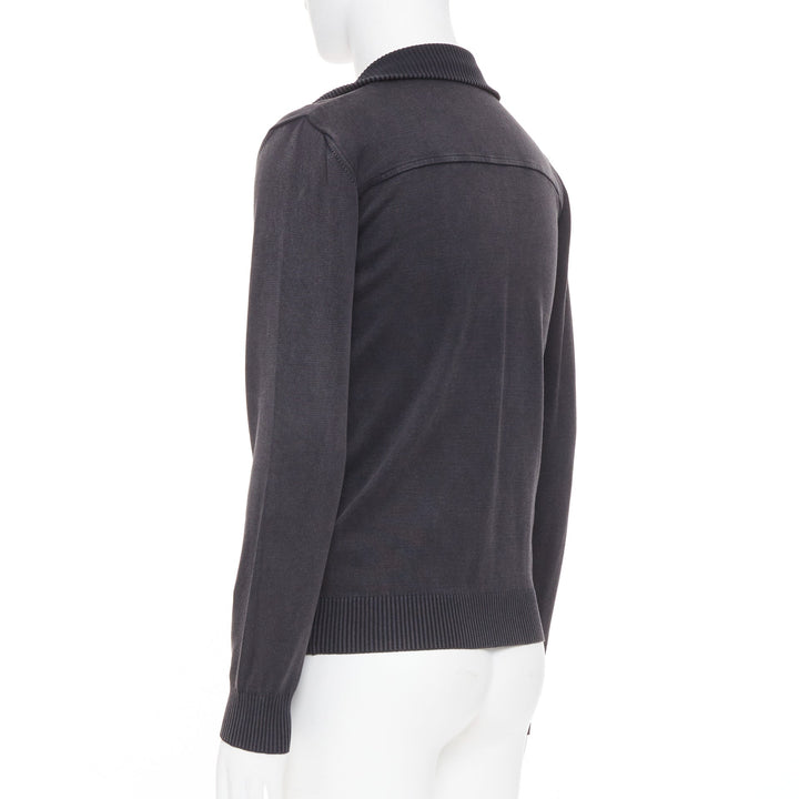 PRADA 2012 cotton full zip mock neck knit cardigan washed effect sweater IT48 M