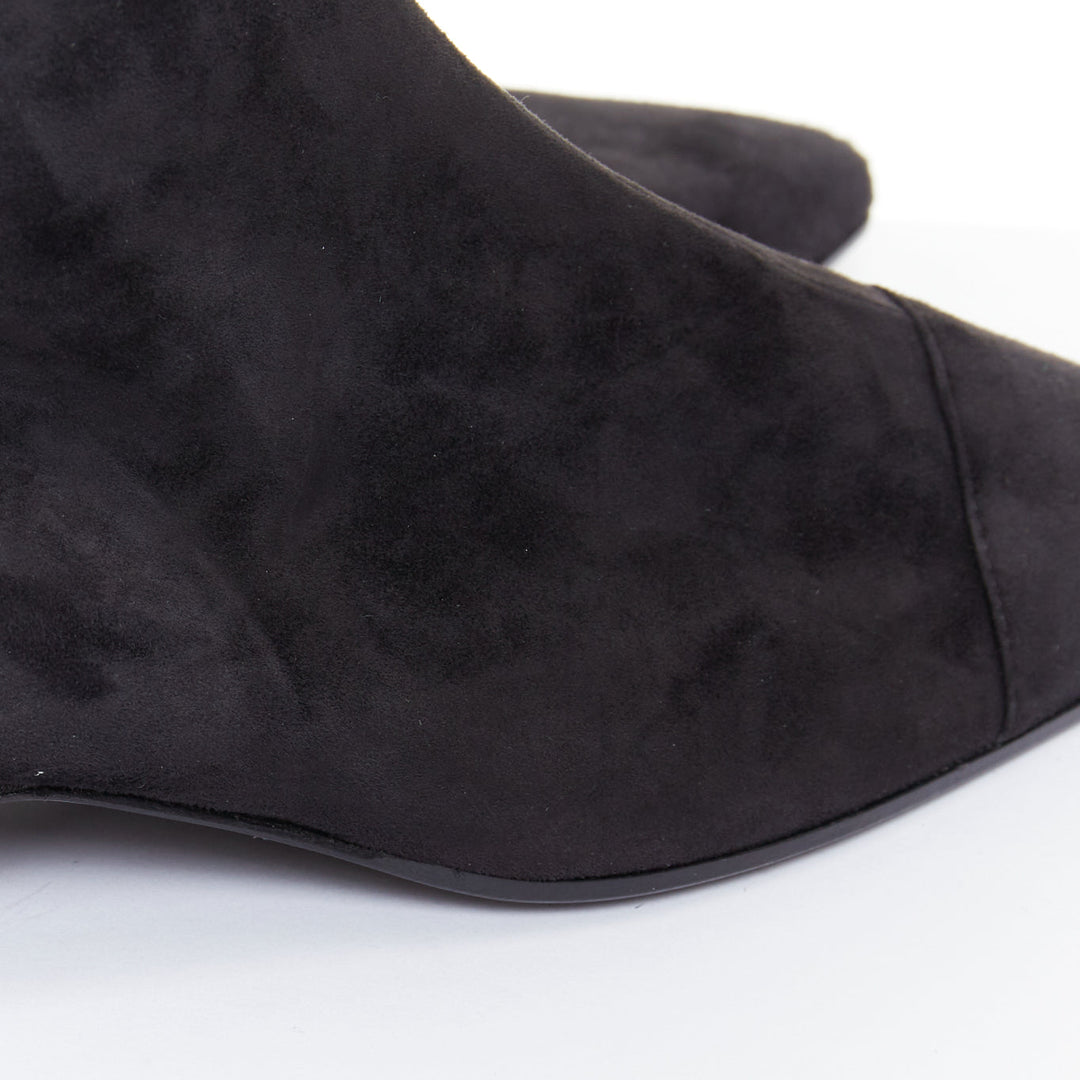 CHANEL 2018 Runway Forest Fairies black suede pointed square toe knee boots EU38