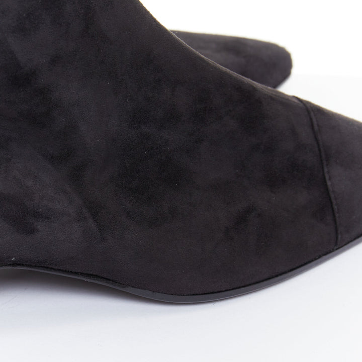 CHANEL 2018 Runway Forest Fairies black suede pointed square toe knee boots EU38