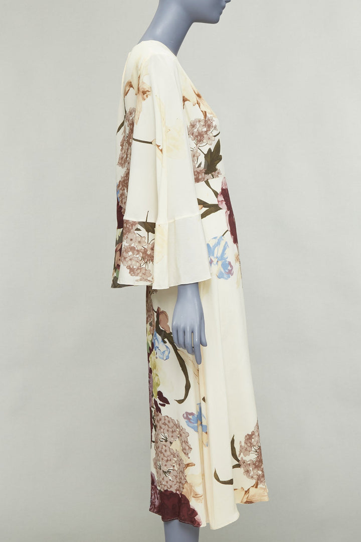 VALENTINO 2016 Runway cream floral print cape back ruffle sleeve dress