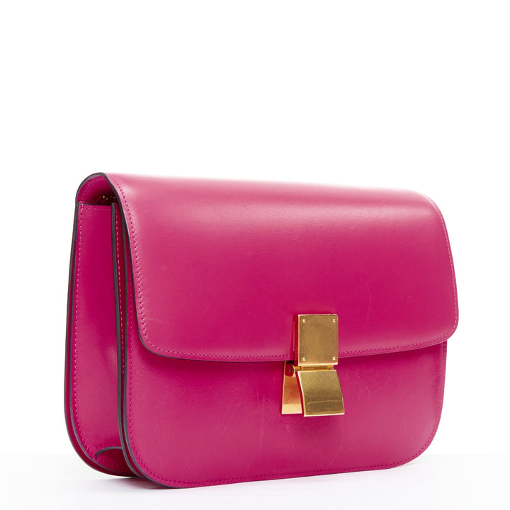 CELINE Phoebe Philo Medium Box hot pink calfskin leather crossbody bag