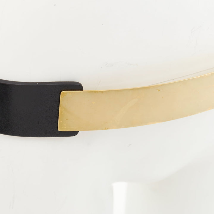 GUCCI 2012 Runway gold metal bar plate black smooth leather wide waist belt 80cm